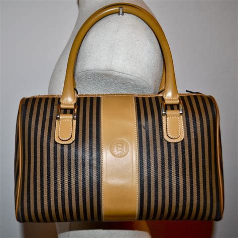 vintage fendi doctor bag brown stripes fendi logo on front|Fendi vintage doctor bag.